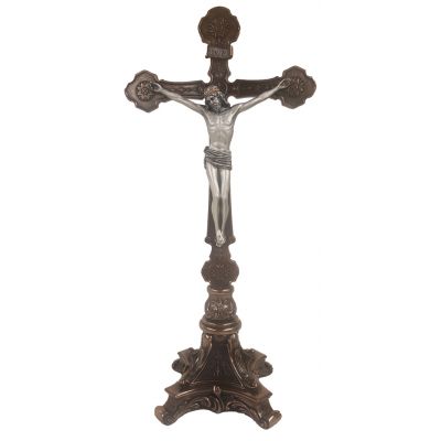 Ornate Crucifix, Standing, Pewter Style Corpus, Bronze Cross, 13" -  - SR-76443-BS