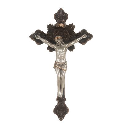 St. Benedict Crucifix, Pewter Style Corpus, Bronze Cross, 7.75" -  - SR-76719-BS