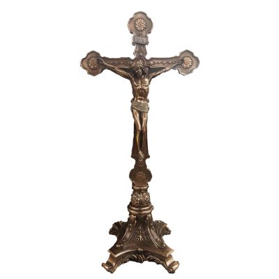 Standing Double Sided Crucifix, lightly hand-painted, bronze, 12.5" -  - SR-77271