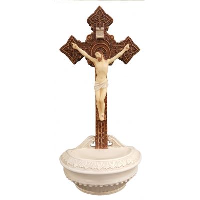 Crucifixion font, fully hand-painted color, Stands/hangs, 9" -  - SR-77269-C