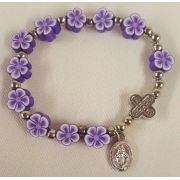 Purple Flower decade Rosary bracelet Elastic - (Pack of 12)