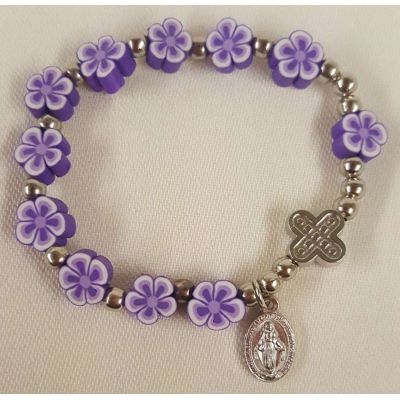 Purple Flower decade Rosary bracelet Elastic - (Pack of 12) -  - GV801112