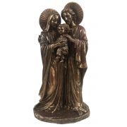 Holy Family w/Halos, 1 piece, lightly hand-painted, bronze, 8.5"