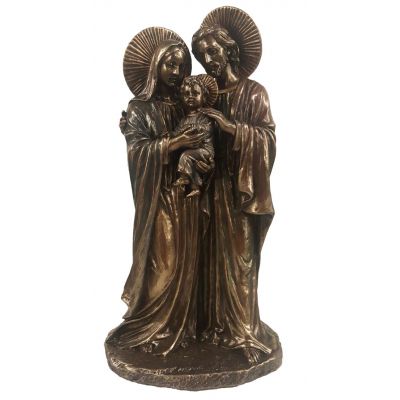 Holy Family w/Halos, 1 piece, lightly hand-painted, bronze, 8.5" -  - SR-77181