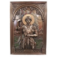 St. Joan of Arc Plaque, Lightly Painted, Bronze, Stands/hangs, 6X9"