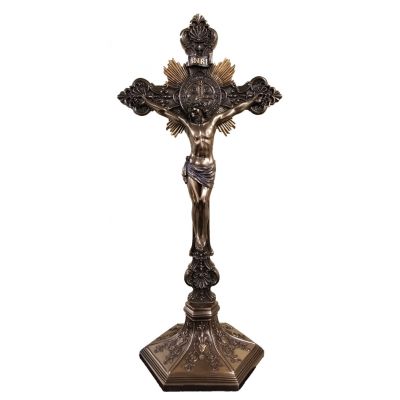 St. Benedict Crucifix, Lightly Painted, Bronze, Stands 24", Hangs 22" -  - SR-77286