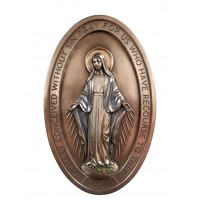 Miraculous Medal plaque, lightly hand-painted cold cast bronze, 5x8"