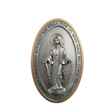 Miraculous Medal plaque, pewter style finish with gold trim, 5x8" -  - SR-72717-PE