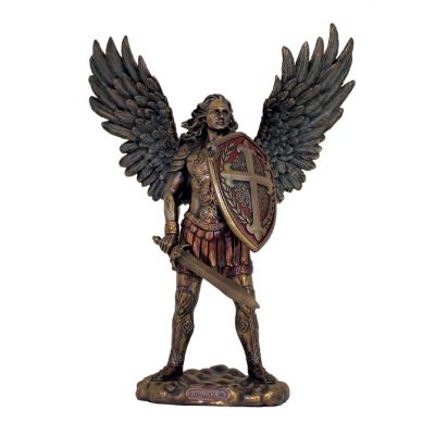 St. Michael w/o Devil, Lightly Hand-Painted, Cold Cast Bronze, 13.5" -  - SR-77273
