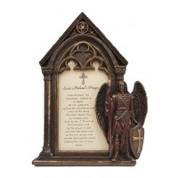 St. Michael photo frame, lightly Painted, bronze, 5.5x7.5 Stands/hangs