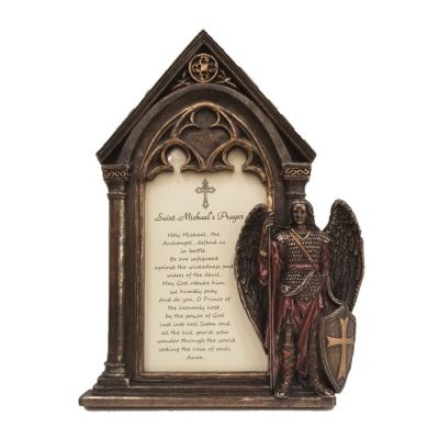 St. Michael photo frame, lightly Painted, bronze, 5.5x7.5 Stands/hangs -  - SR-77080