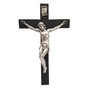 Crucifix, Pewter Style Corpus, Black Cross, 16"