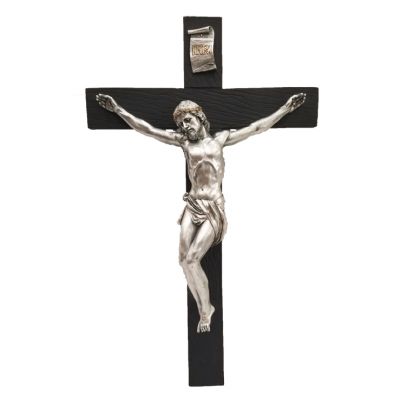 Crucifix, Pewter Style Corpus, Black Cross, 16" -  - SR-75228-BLK