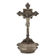 St. Benedict Crucifixion Font, Lightly Painted, Bronze, Stands/hangs