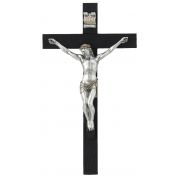 Crucifix, Pewter Style Corpus, Black Cross, 10"