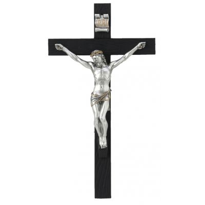 Crucifix, Pewter Style Corpus, Black Cross, 10" -  - SR-75216-BLK