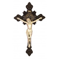 St. Benedict Crucifix, Pewter Style Corpus, Black Cross, 8x14" St. Benedict Crucifix, Pewter Style Corpus, Black Cross, 8x14"