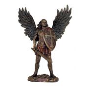 St. Michael Figurine w/o Devil, Lightly Hand-Painted, Cold Cast Bronze, 11"