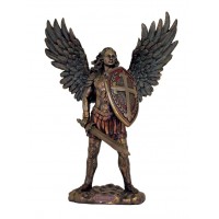 St. Michael Figurine w/o Devil, Lightly Hand-Painted, Cold Cast Bronze, 11"