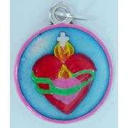 United Hearts Jesus & Mary Hand-Painted Medal, .75"x.75"