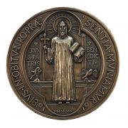 St. Benedict Medal, Lightly Hand-Painted, Cold Cast Bronze, 7" dia.