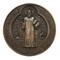 St. Benedict Medal, Lightly Hand-Painted, Cold Cast Bronze, 7" dia. St. Benedict Medal, Lightly Hand-Painted, Cold Cast Bronze, 7" dia.