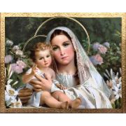 Madonna & Child by Simeone, Florentine Plaque, Gold Leaf, 10x8"