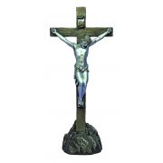 Crucifix-rock, stands/hangs, bronze/pewter style, 13"