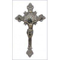 St. Benedict Crucifix, Pewter Style Cross, Bronze Style Corpus, 14" St. Benedict Crucifix, Pewter Style Cross, Bronze Style Corpus, 14"
