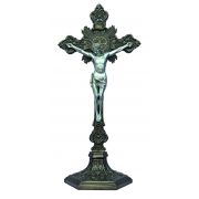 St. Benedict crucifix, stands/hangs, bronze/pewter, 24"