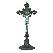 St. Benedict Crucifix, Stands/Hands, Bronze/Pewter Style, 17"