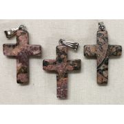 Red Leopard Skin Jasper Natural Stone Cross Necklace, 26 inches