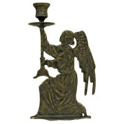 Angel candle holder in antique brass, 9.75"