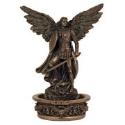 St. Michael font, Hand-Painted cold cast bronze, STANDS/HANGS, 7"
