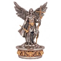 Gabriel font, pewter style with gold trim, STANDS/HANGS, 7" Gabriel font, pewter style with gold trim, STANDS/HANGS, 7"