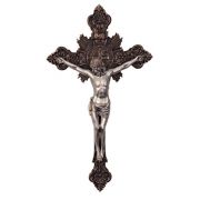 St. Benedict Crucifix, pewter style Christ, cast bronze cross, 19"