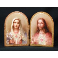 Sacred Heart & Immaculate Heart of Mary Florentine Diptych, 9.5x6.5" Sacred Heart & Immaculate Heart of Mary Florentine Diptych, 9.5x6.5"