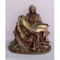 Pieta Statue, Cold-Cast Bronze, Lightly Painted, 10 Inch