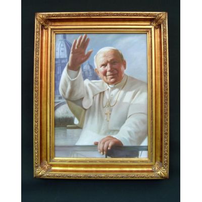 Pope John Paul II Waving Hand Painted Oil On Canvas 16 X 20 Inch -  - T-JPII-WAVE