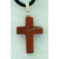 Red Jasper Natural Stone Cross Necklace, 26 Inch