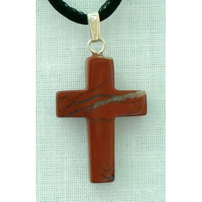 Red Jasper Natural Stone Cross Necklace, 26 Inch -  - NSC-6