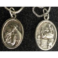 Saint Anthony/Saint Christopher Medal, Nickel w/23 Inch Chain
