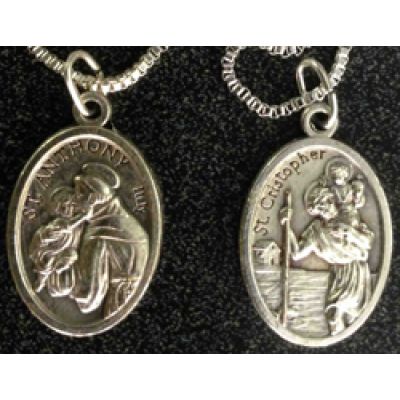 Saint Anthony/Saint Christopher Medal, Nickel w/23 Inch Chain -  - G022FH