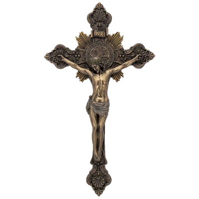 Saint Benedict Crucifix, Cast Bronze, Painted, 7.75in. -  - SR-76719