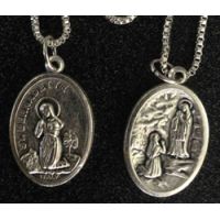 Saint Bernadette/Lourdes Medal In Nickel, 1 Inch 23 Inch Chain