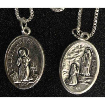 Saint Bernadette/Lourdes Medal In Nickel, 1 Inch 23 Inch Chain -  - G022G