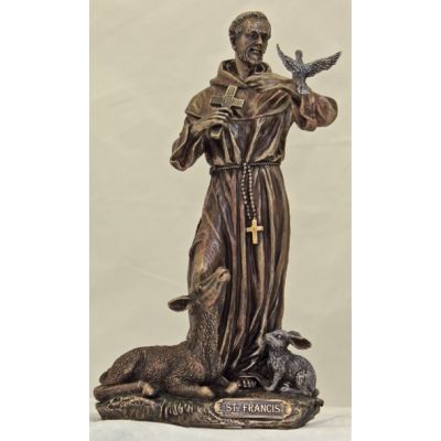 Saint Francis-Animals, Painted Cast Bronze, 8.5in. Statue -  - SR-76058