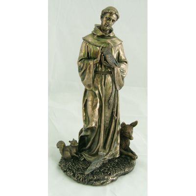 Saint Francis w/Animals, Cold-Cast Bronze, Painted, 12in. Statue -  - SR-75047