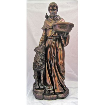 Saint Francis w/Wolf In Cold-Cast Bronze, 20 Inch Statue -  - SRA-FRAN20