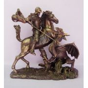 Saint George Statue, Cold-Cast Bronze, Lightly Painted, 11.5 Inch